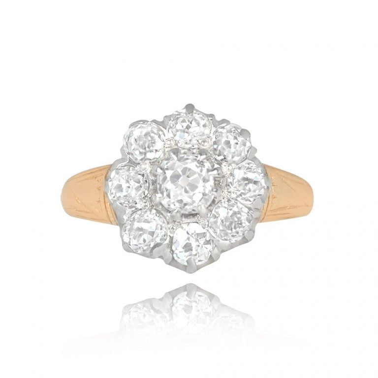Antique 1.10ct Cluster Engagement Ring. H Color Ozark Ring. Circa 1900