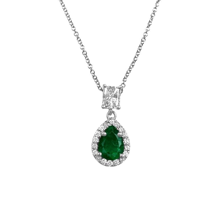 0.83ct Emerald with Diamond Halo Rochester Pendant