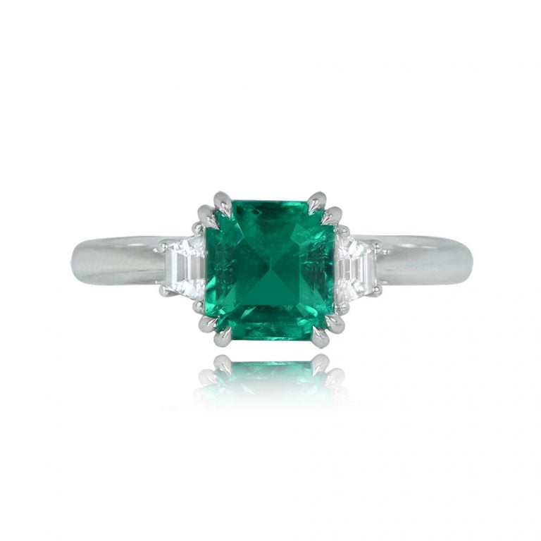 1.58ct Natural Colombian No-Oil Emerald Platinum Ring. Mayfield Ring.