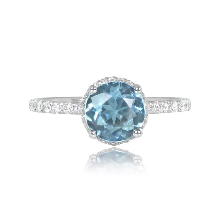 1.13ct Round Aquamarine and 18k White Gold Andalusia Ring