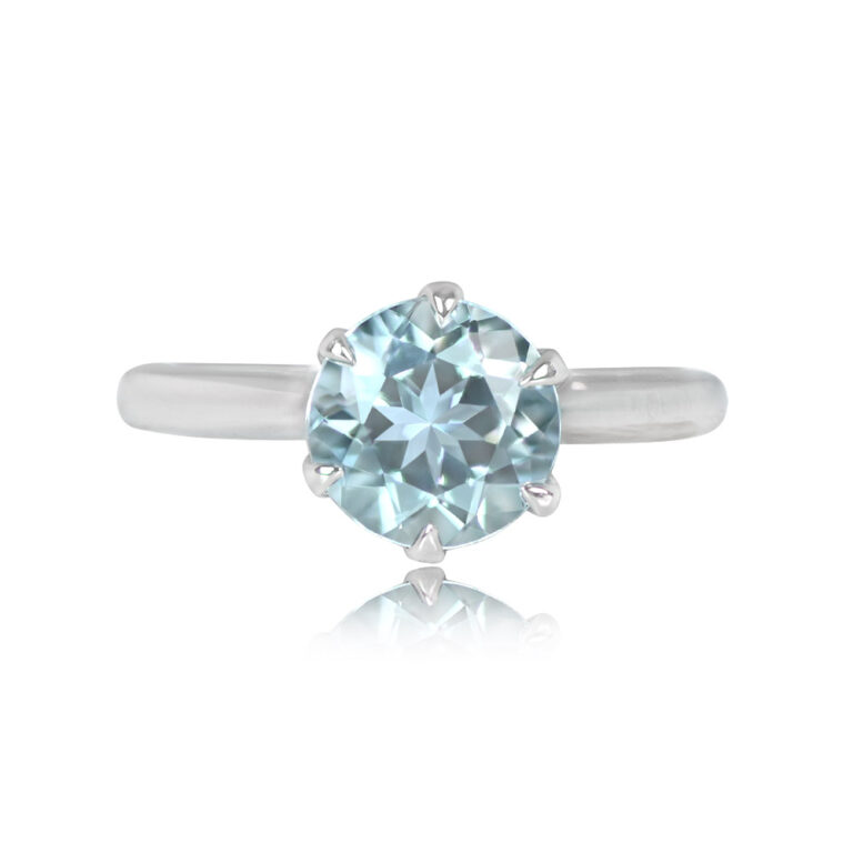 Platinum and 1.62ct Round Aquamarine Ring