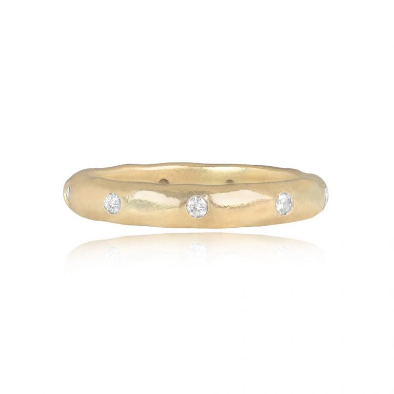Yellow Gold Hammered Diamond Rockwood Band 3mm