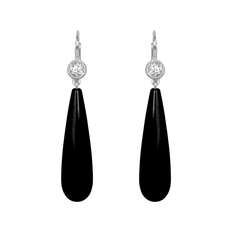 Polished Onyx and Diamond Windber Earrings