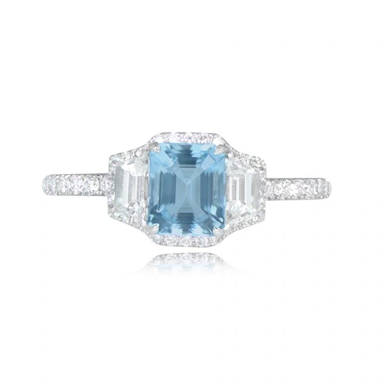 Platinum Aquamarine and Diamond Three Stone Melville Ring