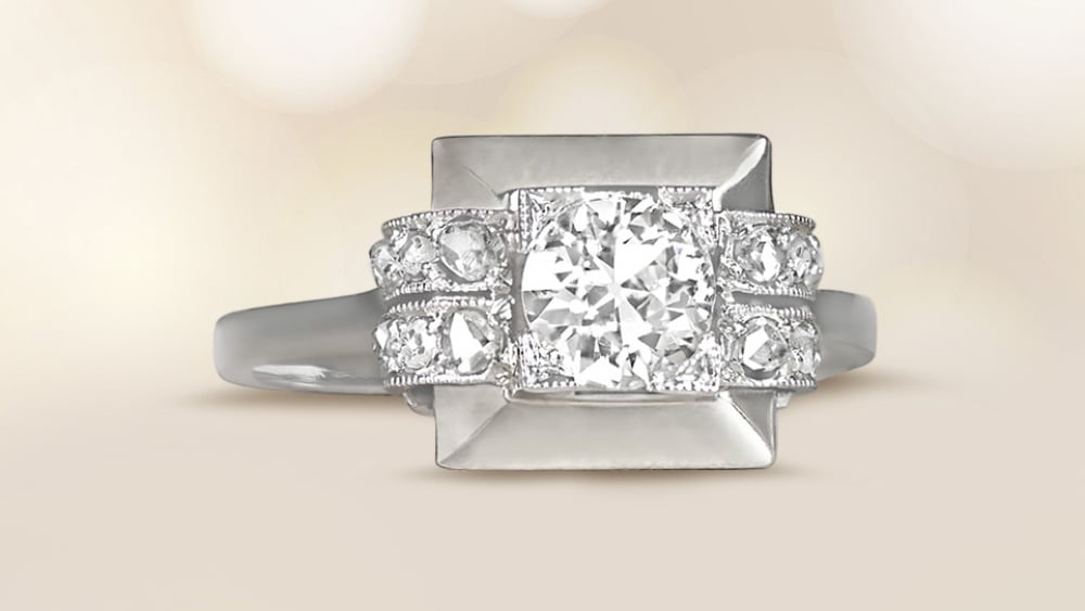 Berge Retro Diamond Engagement Ring With Diamond Adorned Ribbons