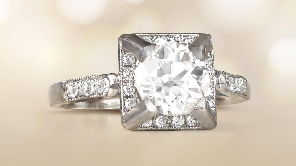 Metz Retro Halo Engagement Ring Featuring Colorless Diamond