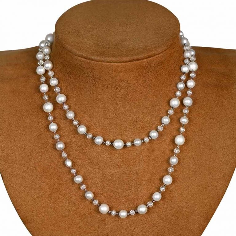Natural Pearl and Briolette Diamond Kingsbury Necklace