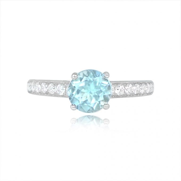 1.06ct Aquamarine and 18k White Gold Northwest Ring