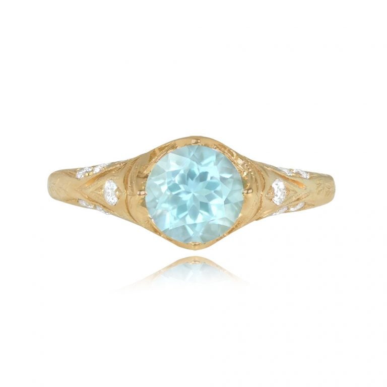 0.91ct Aquamarine and 18k Yellow Gold Filigree Philadelphia Ring