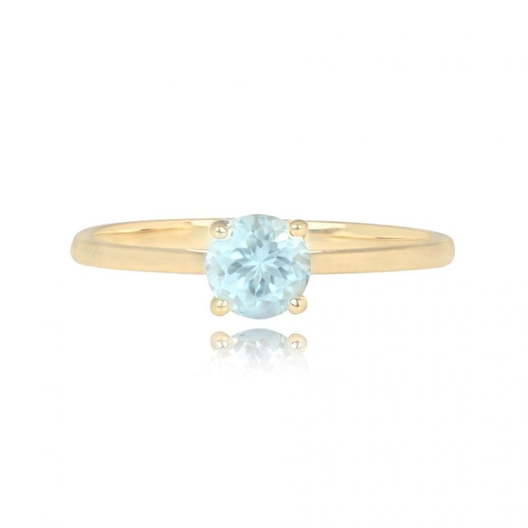 18k Yellow Gold and Aquamarine Solitaire Riverhead Ring