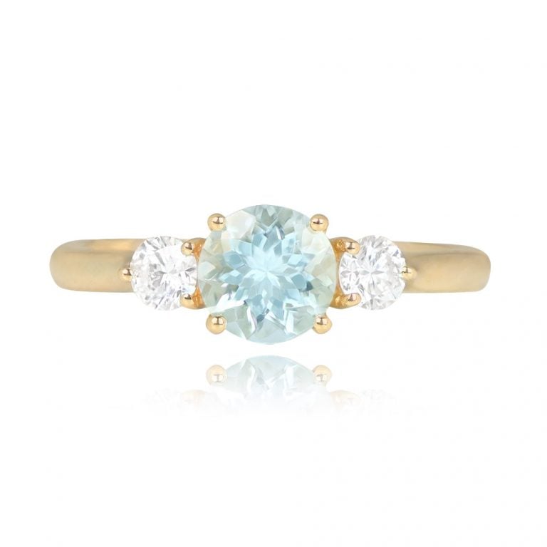 Aquamarine and Diamond Three Stone 18k Gold Aventura Ring