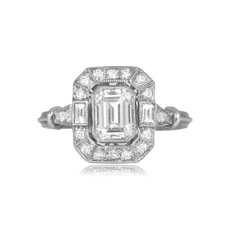 0.80ct Emerald Cut Diamond with Halo Midhust Ring