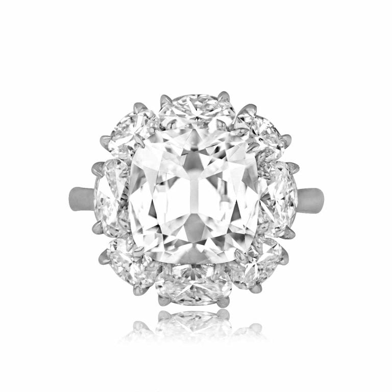 4.06ct Antique Cushion Cut Diamond, H Color VVS1, Swanton Ring