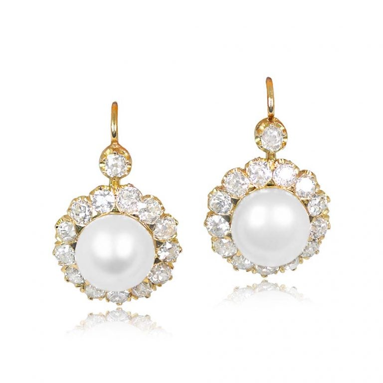 Natural Pearl and Diamond Cluster Tabor Earrings