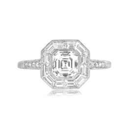 Asscher Cut Diamond and Baguette Halo Ring Henlow Ring 13845 Top View