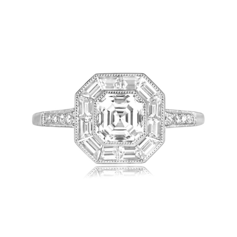 0.80ct Asscher Cut Diamond, Baguette Halo Henlow Ring