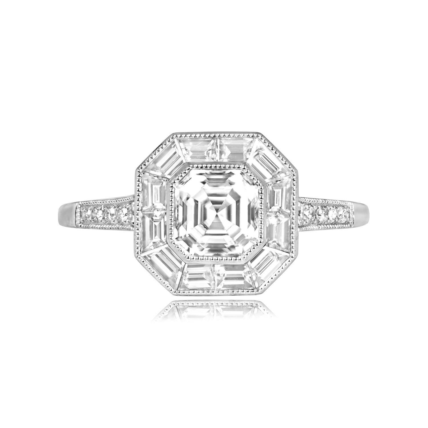 13845 TV 1500P WEB Asscher Cut Diamond and Baguette Halo Ring Henlow Ring 13845 Top View
