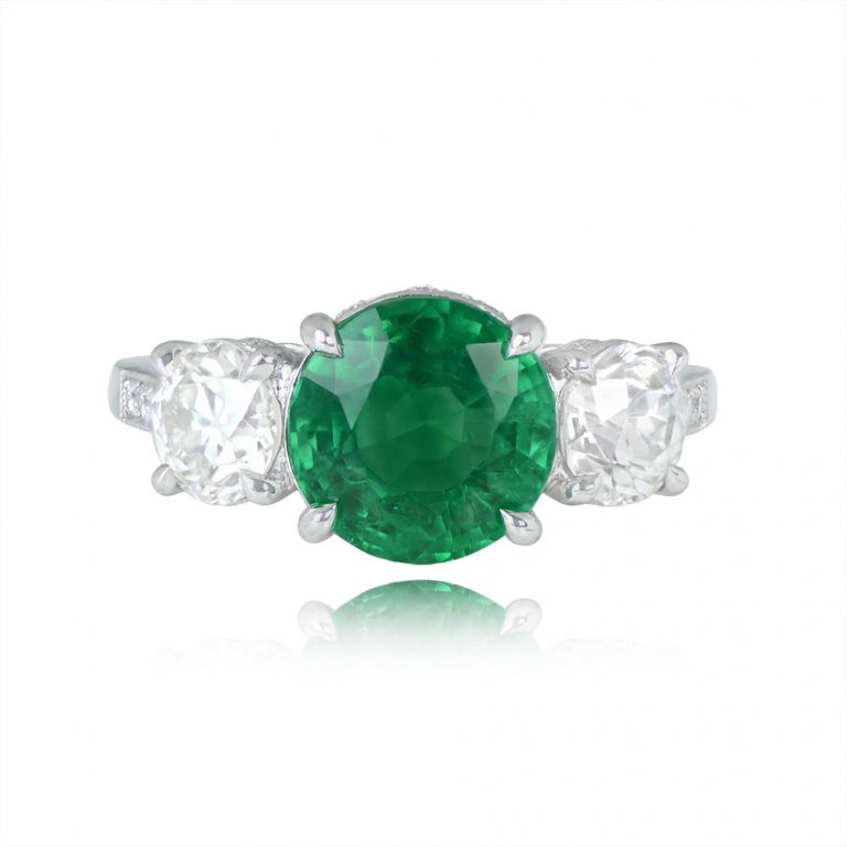 2.48ct Round Emerald Three Stone Platinum Ring