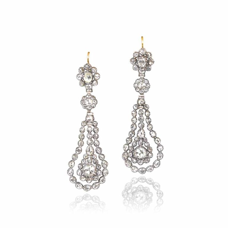 Antique Georgian Rose Cut Diamond Earrings. Lockport Earrings, Circa 1810