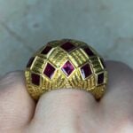 Schlumberger Vintage Ring showcasing a checker pattern of natural cut red rubies