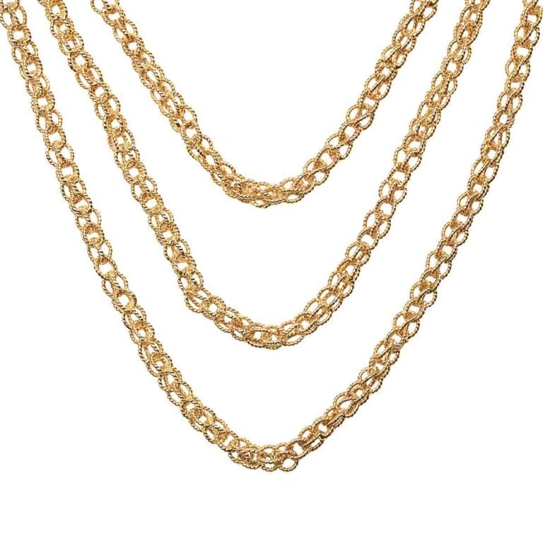 Vintage Gold Wirework Chain Tiffin Necklace, Circa 1970
