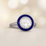 1.56ct Rose-Cut Diamond with a Sapphire halo Ring. Ambler Ring 14999