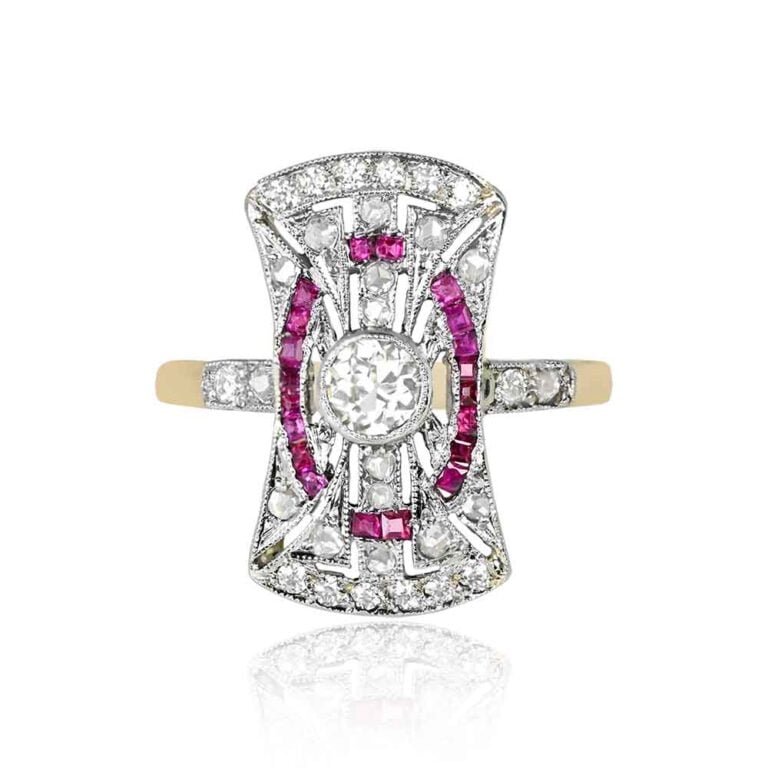Edwardian Era Diamond and Ruby Ambrose Ring, Circa 1900