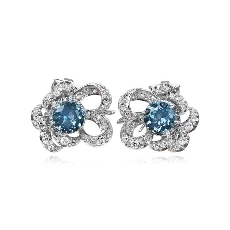Vintage Aquamarine and Diamond Earrings. Nottingham Earrings, Circa 1950