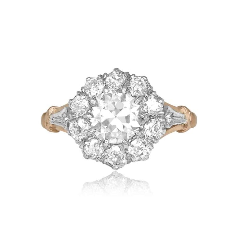Platinum on 18k Yellow Gold GIA 0.91ct Diamond Pomona Ring