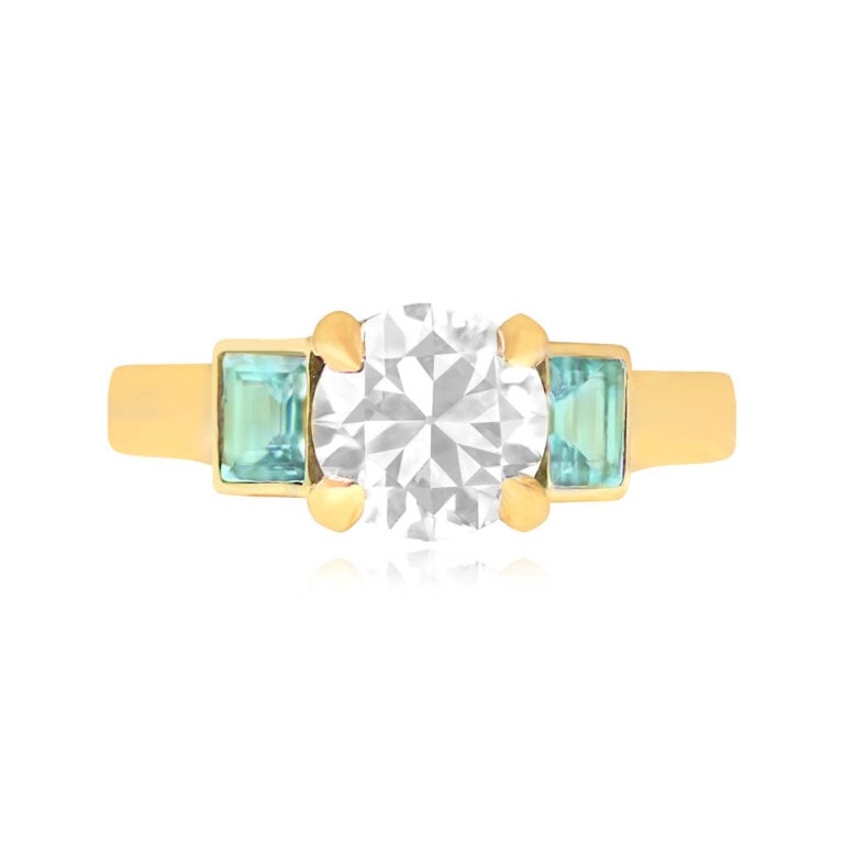1.56ct Diamond and Aquamarine Accent Reno Ring