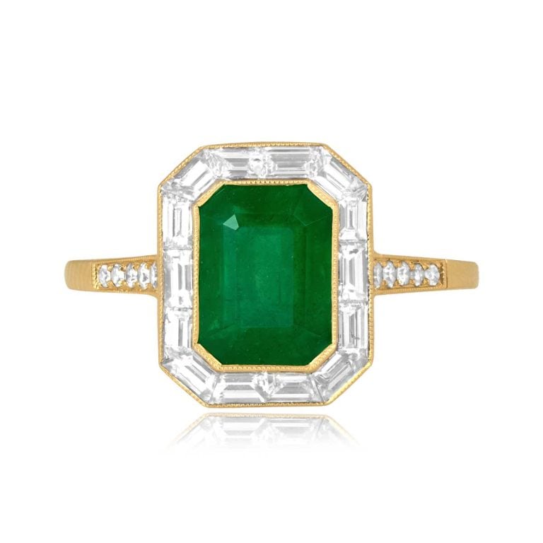 2.00ct Emerald and Baguette Halo Burnaby Ring