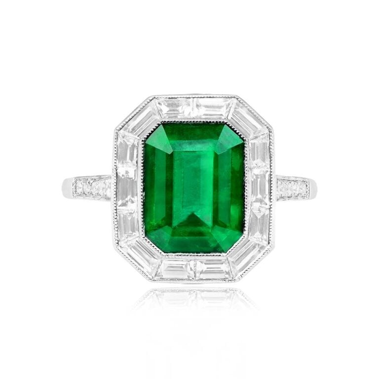 Platinum, 2.66ct Emerald And Baguette Halo Analya Ring