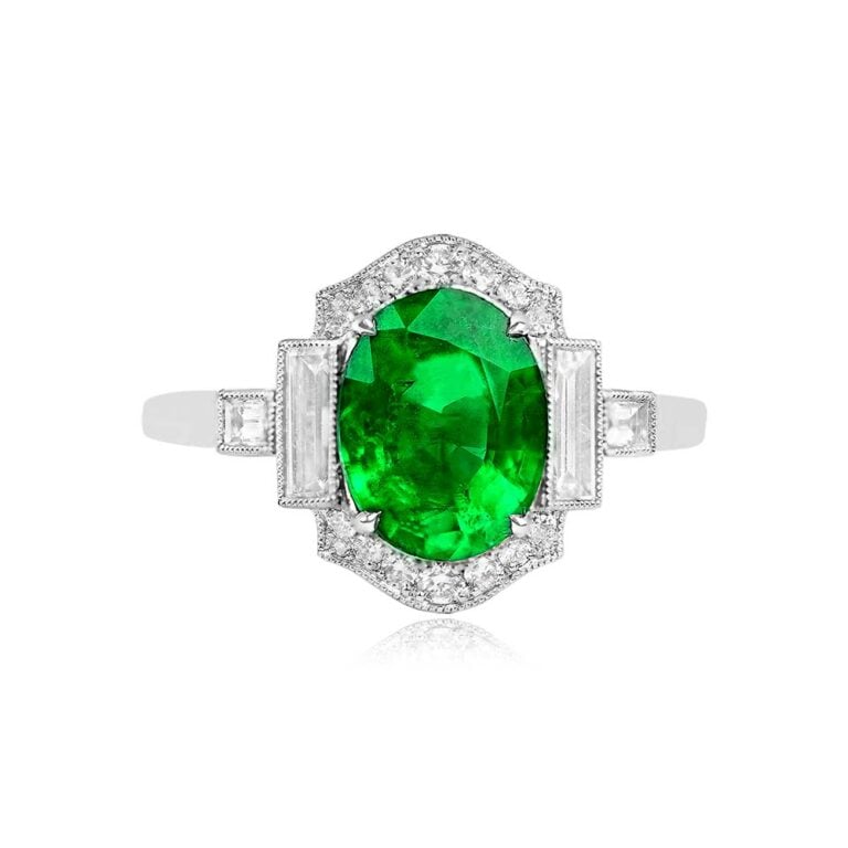 1.72ct Oval Emerald and Diamond Halo Platinum Essex Ring