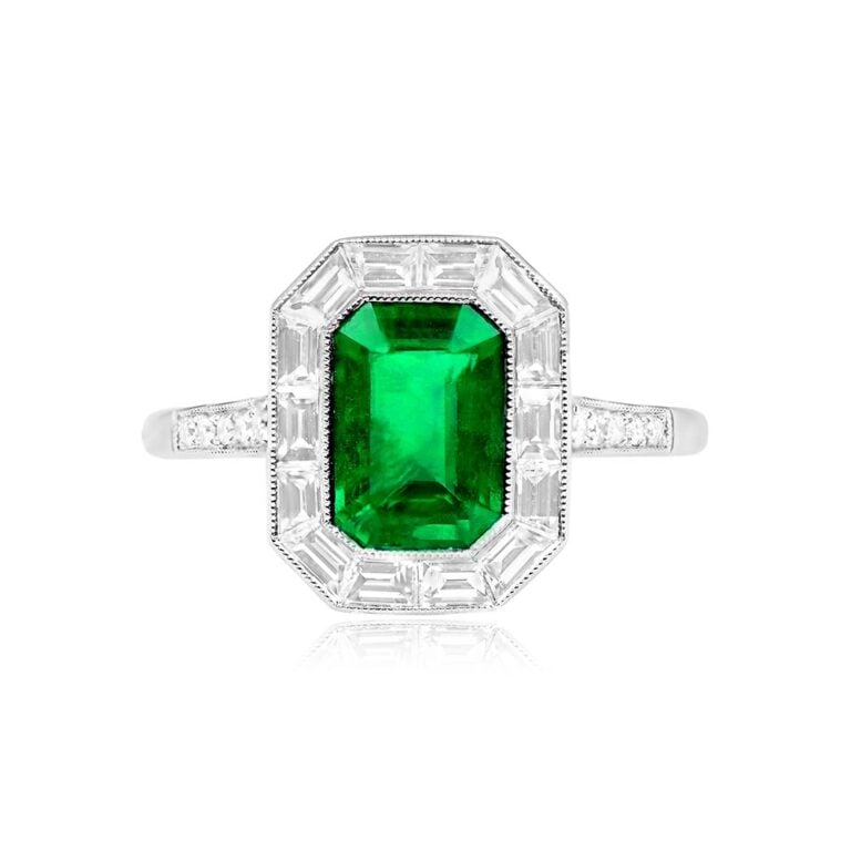 1.54ct Emerald and Baguette Halo Tamaya Ring