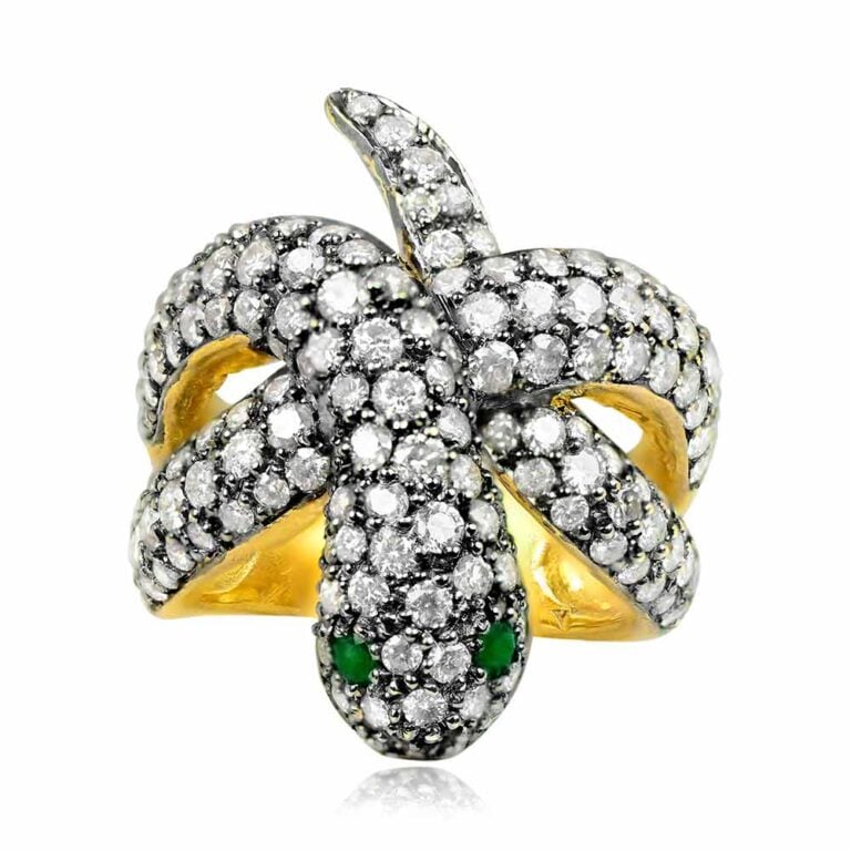 Diamond and Emerald Snake Ring. Zagora Ring