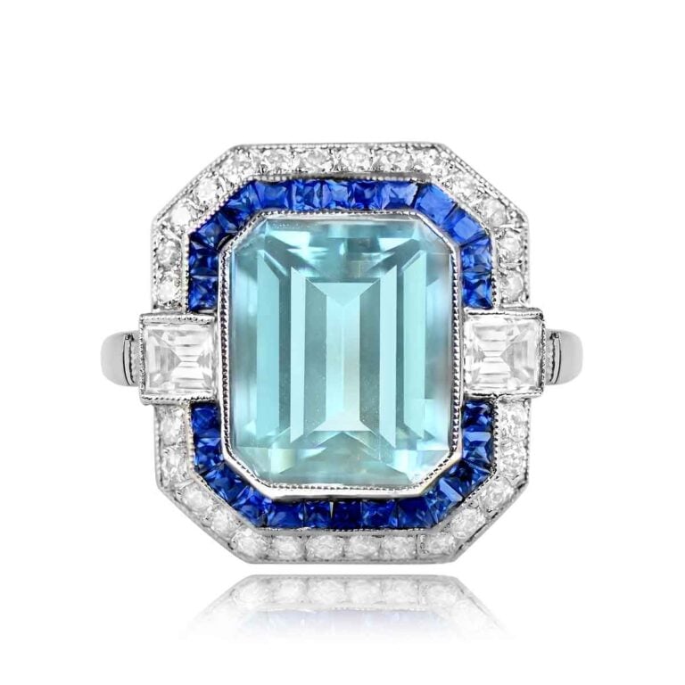 2.78ct Aquamarine and Double Halo Sheriden Ring