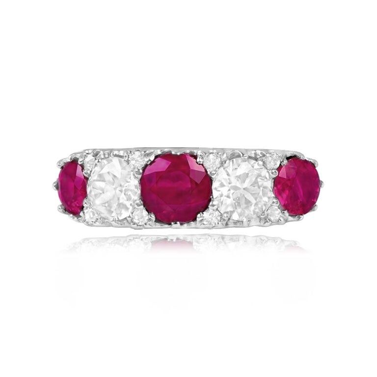 Antique Edwardian Era Ruby and Diamond Ring. Wilhelmina Ring, Circa 1900