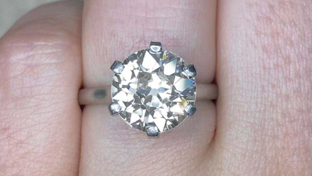 4.08 carat center old European cut diamond set in prong platinum ring