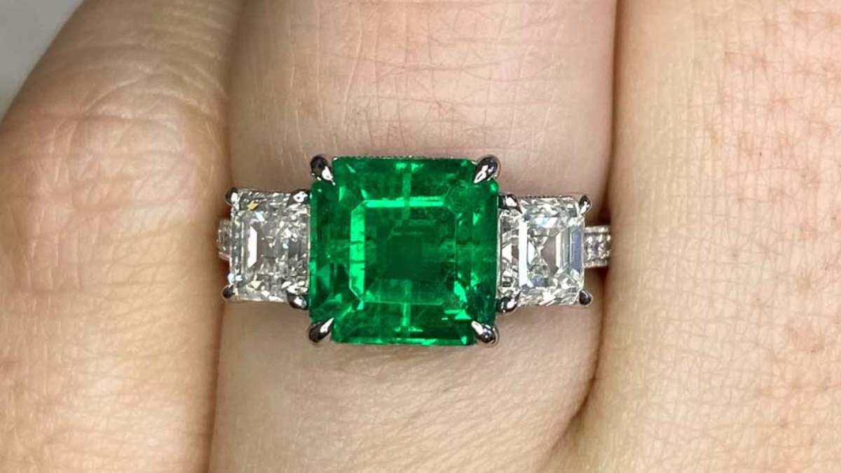2.68 carat colombian no oil emerald stone with diamond accents
