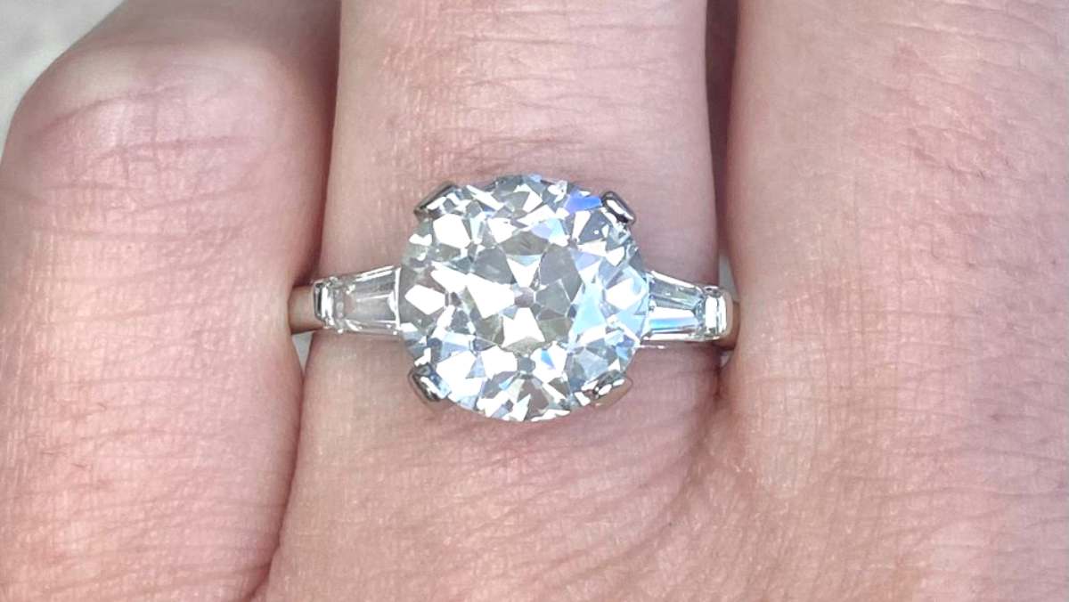 14k white gold ring with center 4.25 carat old European diamond