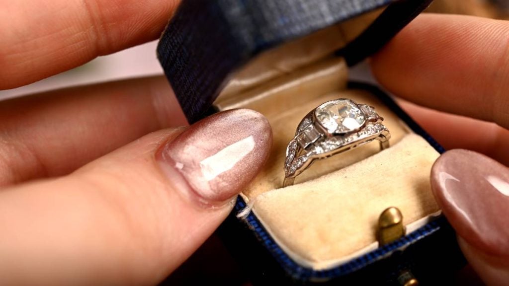 Antique Old Mine Cut Diamond Ring in Antique Box