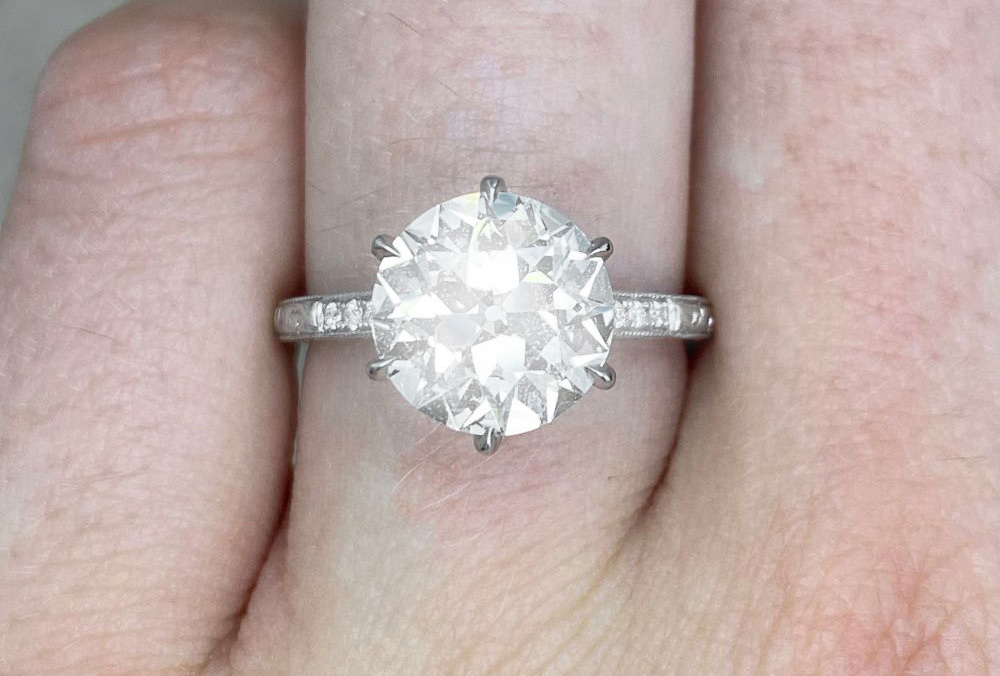 old European cut diamond ring set in platinum