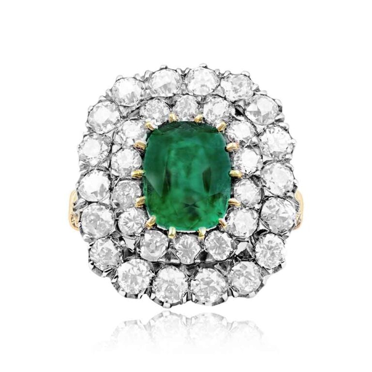2.09ct Emerald and Double Cluster Wickham Ring