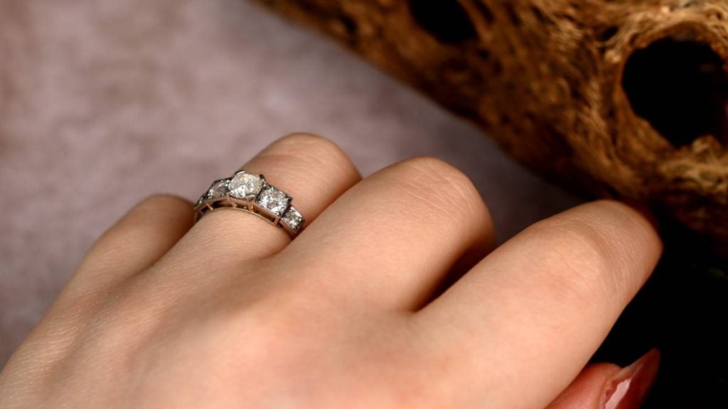 Vintage Old Miner Cut Diamond Ring on Finger