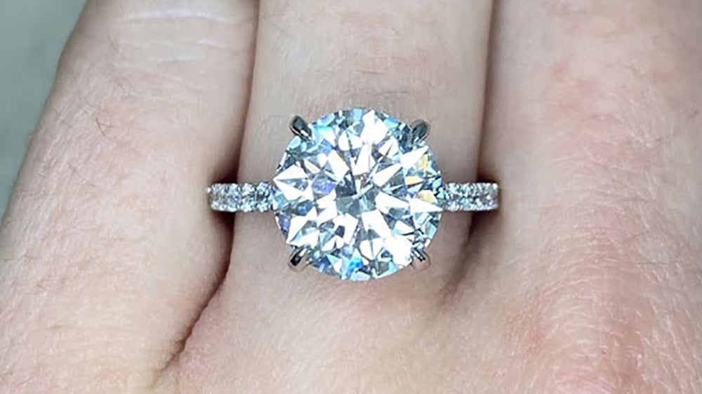 A solitaire diamond ring with a micro-pave diamond shank