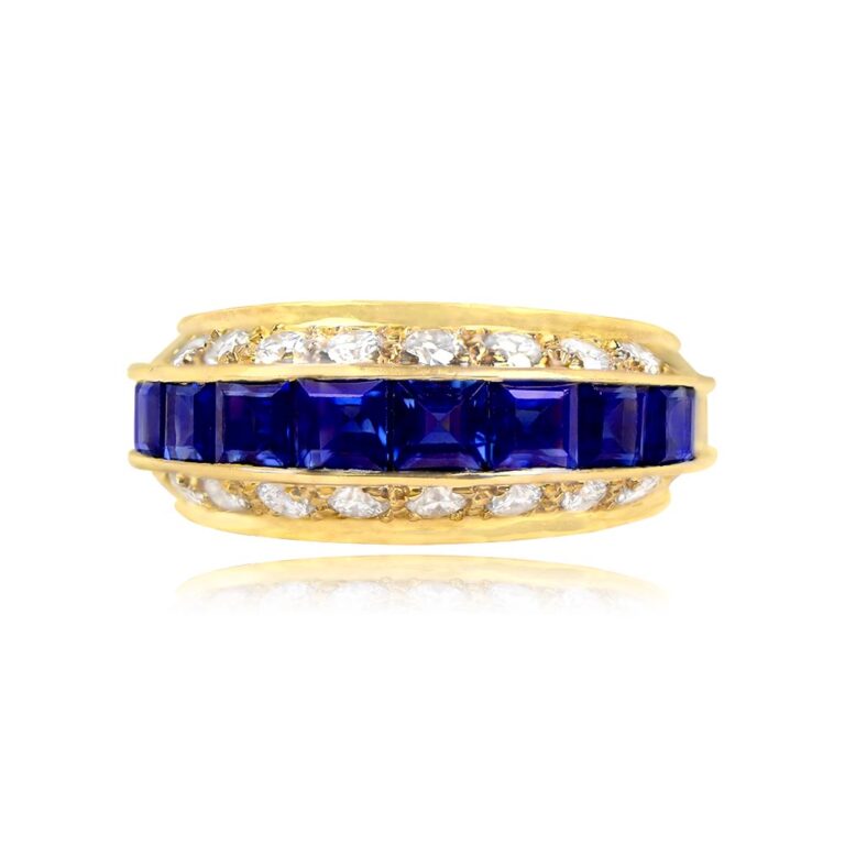 Vintage 18k Yellow Gold and Calibre Sapphire Bosma Ring, Circa 1970