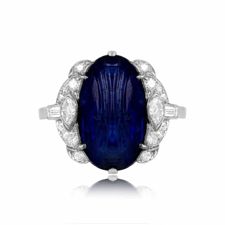 Art Deco 8.64 Carat Carved Burma Sapphire Ring. Trowbridge Ring, Circa 1920s