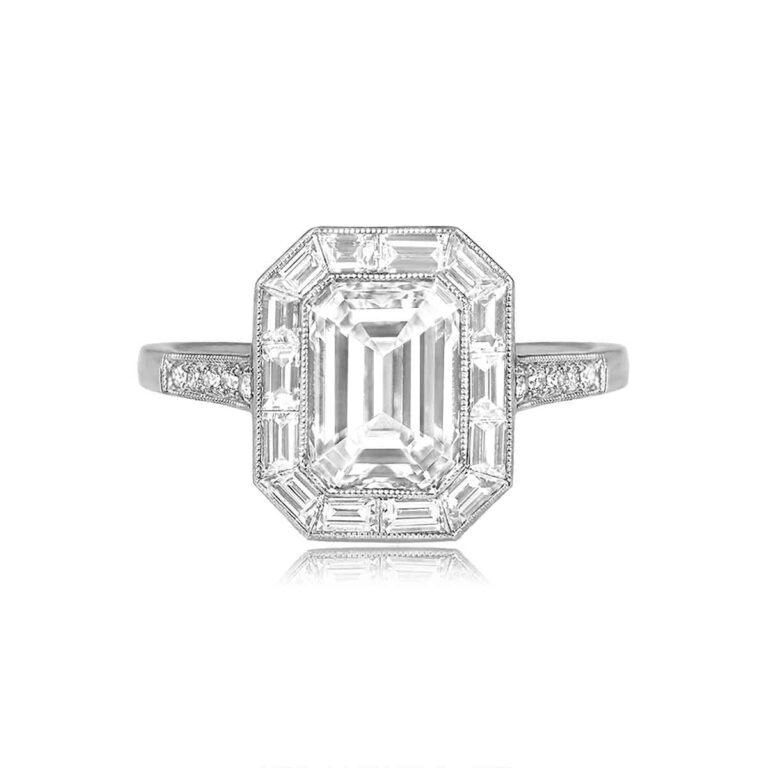 1.80ct Emerald Cut Diamond and Baguette Halo Platinum Cremona Ring