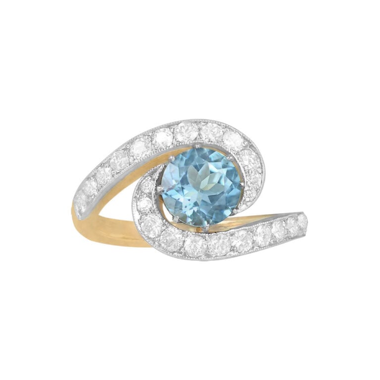 1.15ct Aquamarine and Diamond Swirl Tuella Ring