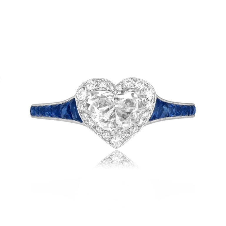0.91ct Heart-Shaped Diamond and Sapphire Marbella Ring